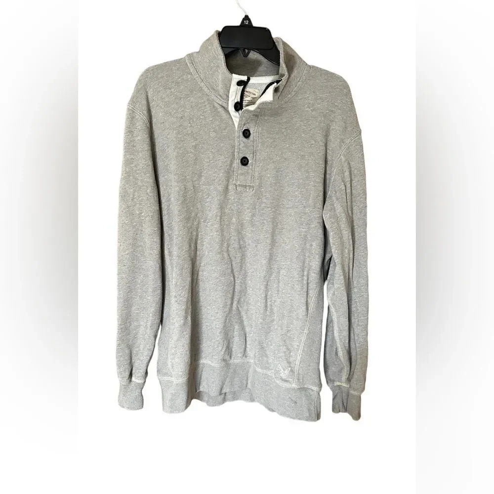 American Eagle Sweatshirt Mens XL Classic Vintage Fit Gray 4 Button + 1/4 Zip